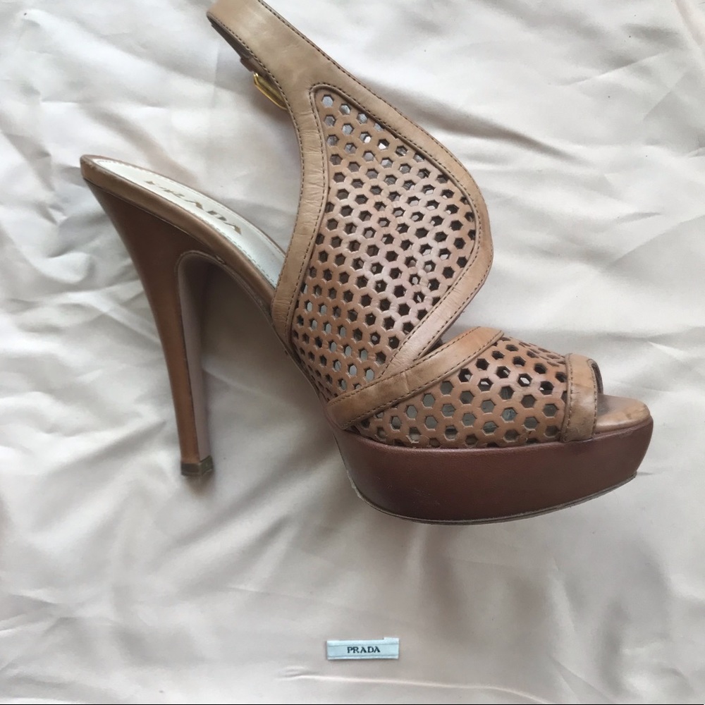 Prada Perforated Leather Platform Slingbacks 37.5 - image 4